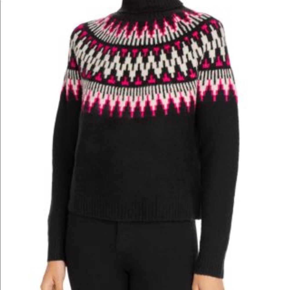 Line & Dot Kels Fair Isle turtleneck sweater crop boxy black neon hot pink